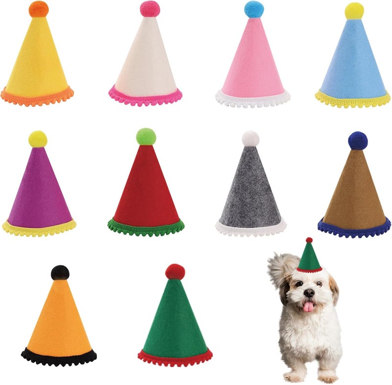 Cellcacn 10 Pcs Dog Birthday Hat Set for Small Medium Dogs Cat Puppies, Mini Party Hat with Adjustable Headbands, Cute Pet Hat with Pompons for Birthday Christmas Party Decoration Accessories (Mini 2.5 Inch) - Image 1